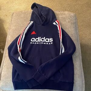 Adidas Boys Blue Hoodie with Red and White Accents